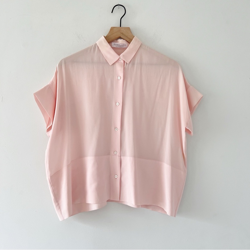 Everlane silk square shirt boxy button down blouse pink 0 - Picture 4 of 9